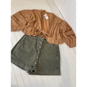 NWT American Eagle Tie Front Cropped Top & Green Denim Skort Bundle Size M 8